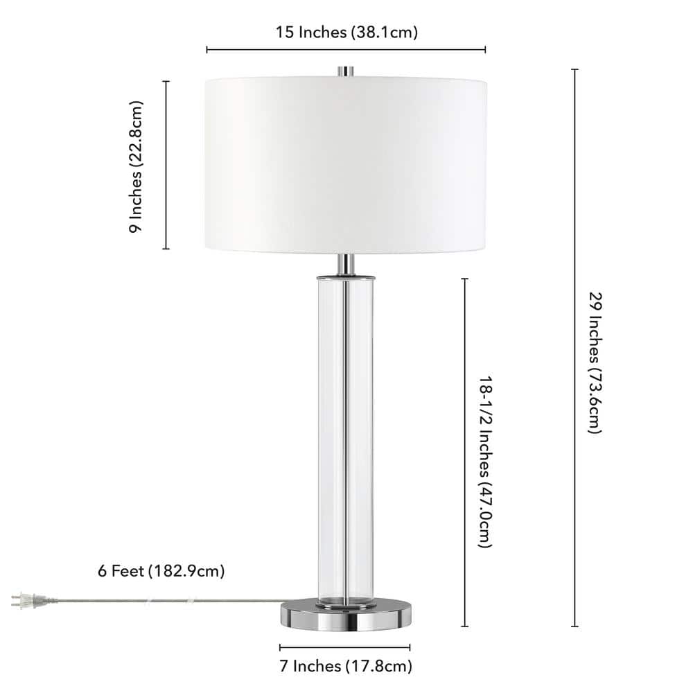 Harlow 29" Silver Nickel and Clear Glass Table Lamp with White Shade