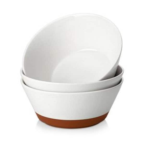 32 oz. 7 in. White and Khaki Stoneware Bowls Set of 3 Soup Bowls Salad Bowl Cereal Bowls Deep Bowls for Pasta Soup Salad