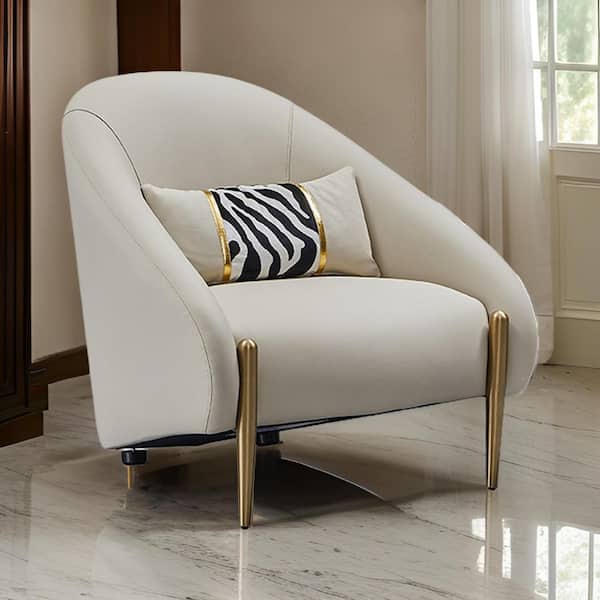 Benjara Multi-Colored Leather Armchair with Pillow, Curved, Gold Metal