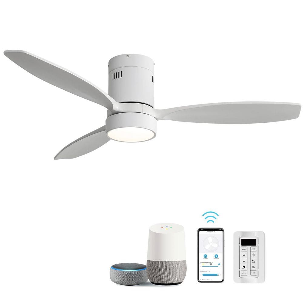 52 in. Smart standard Indoor/Outdoor Wood White Flush Mount White Blade Ceiling Fan with Light Kits and Remote&APP price history on PriceWatchPro