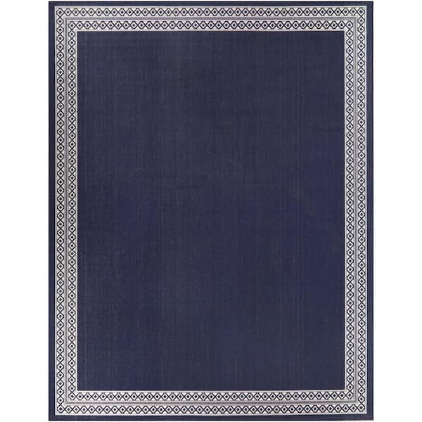 Navy 8 ft. x 10 ft. Diamond Border Indoor/Outdoor Area Rug