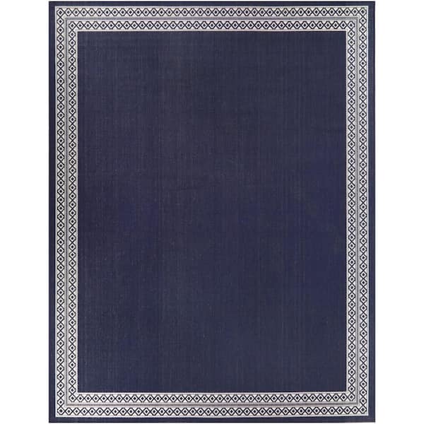 Hampton Bay Navy 6 ft. x 9 ft. Diamond Border Indoor/Outdoor Area Rug