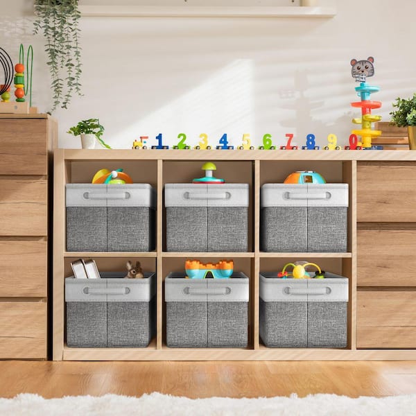 Sorbus Fabric Storage Bins, Collapsible Baskets with Handles, Gray