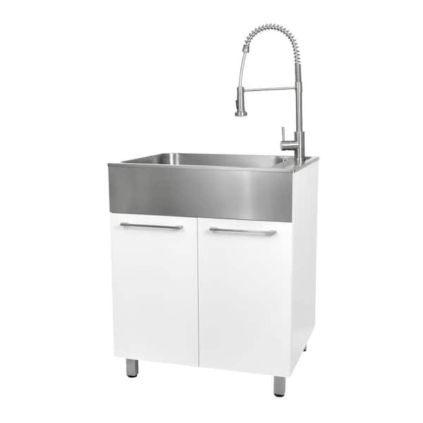 Presenza All-in-One 28 in. x 22 in. x 33.8 in. Stainless Steel Drop-In Sink and Cabinet with Faucet in White