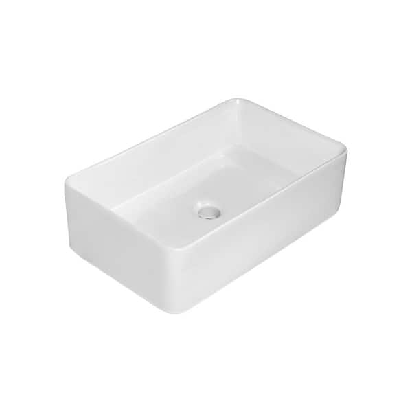 Boyel Living 21 in. W x 13.5 in. D x 6 in. H White Ceramic Rectangular Vessel Sink
