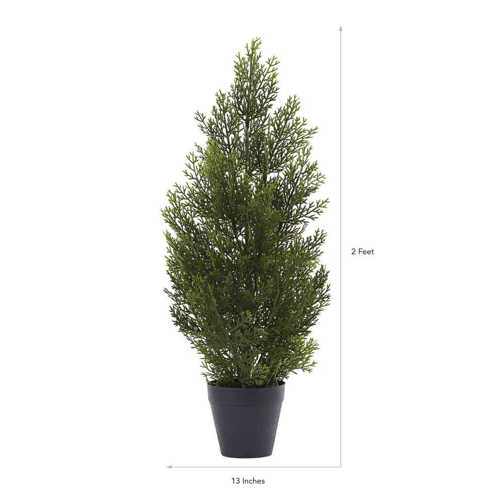 Mini Cedar Pine Tree 2' Green Silk Outdoor Topiary