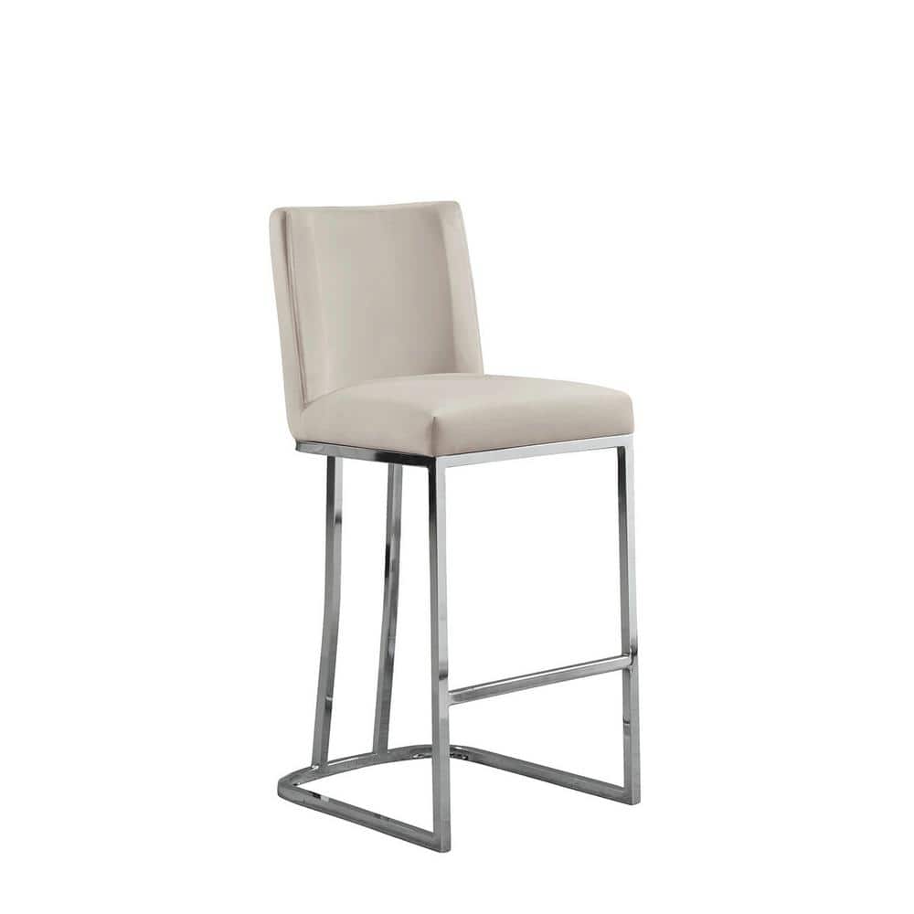 Sleek Beige Velvet 24" Counter Stool with Chrome Sleigh Legs - Set of 2