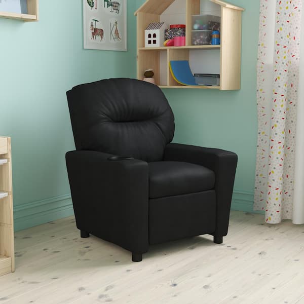 Flash Furniture Contemporary Black Leather Kids Recliner with Cup