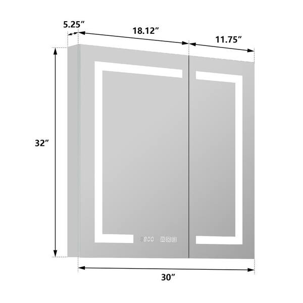 Forclover 30-in x 32-in Lighted LED Fog Free Surface/Recessed Mount Silver Mirrored Soft Close Medicine Cabinet with Outlet