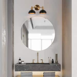Modern 2-Light Black Bathroom Vanity Light, 14.5 in. Bowl Shape Bath Lighting Brass Gold Wall Sconce