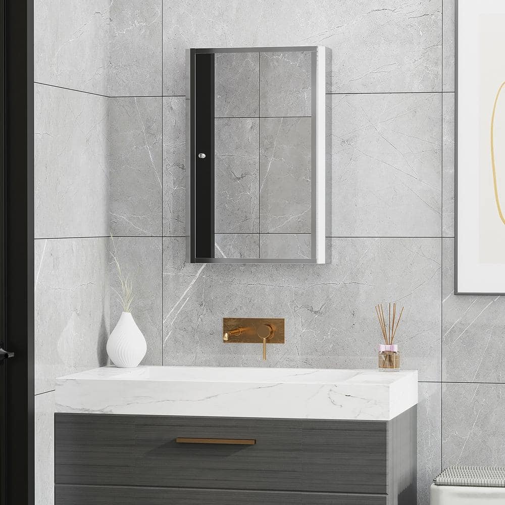 Stainless Steel Wall-Mounted Bathroom Mirror Cabinet with Shelves