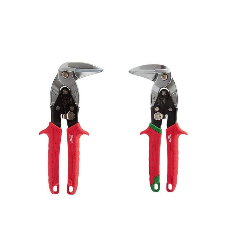 Milwaukee 9 in. Left-Cut and Right Cut Right Angle Aviation Snips (2-Piece) 48-22-4511-48-22-4521 - The Home Depot