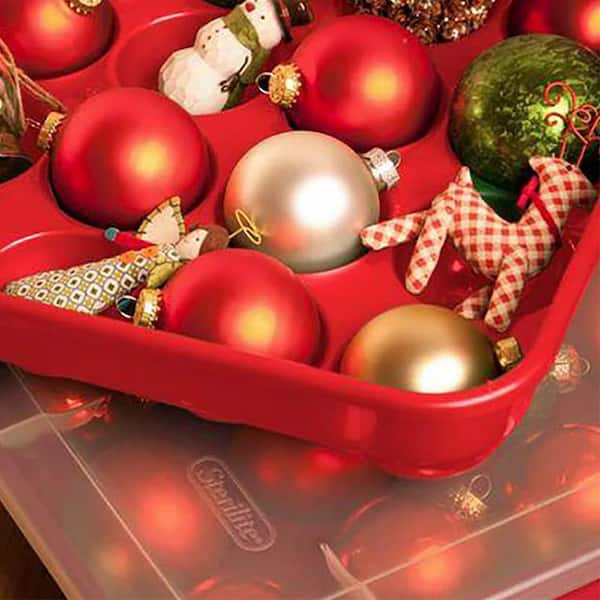 31 Qt. 20 Compartment 3 in. Ornament Storage Case with Lid (6-Pack), Red