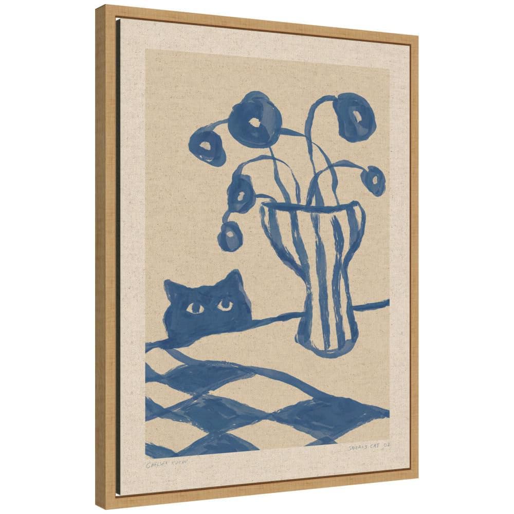 "Sylvie ""Sneaky Cat 02 on Linen"" by Chelsea Kuran Animals Framed Canvas Art Print 24 in. x 18 in." price history on PriceWatchPro