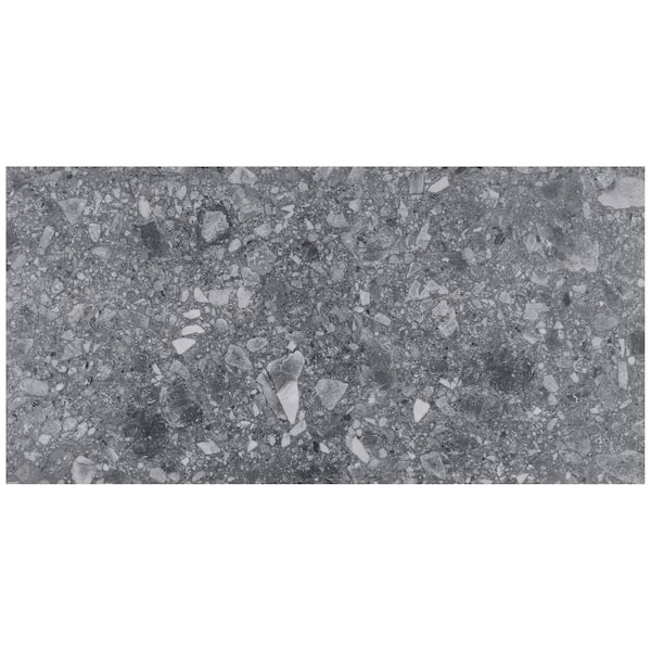 Ivy Hill Tile Take Home Sample-Luxe Terrazzo Charcoal 12 MIL x 6 in. x 12 in. Glue Down Stone Look Waterproof Luxury Vinyl Flooring