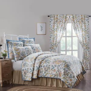 Wilder Blue Green Cream Vintage Floral Twin Cotton Quilt