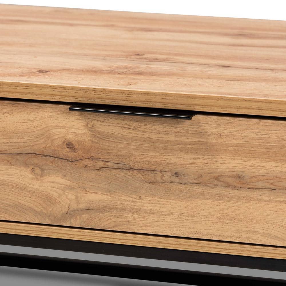 Oak Brown and Black Rectangular Coffee Table with Storage