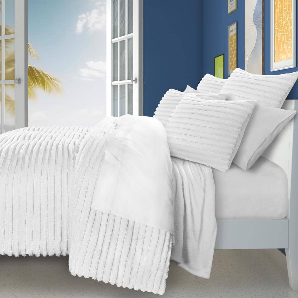 White Tufted Stripe Queen Comforter Set with Shams