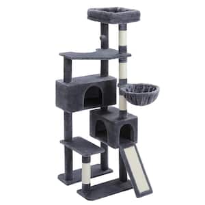 Medium Cat 61 in. Cat Tree Scratching Posts Tower with Hammock for All Indoor Cats in Gray