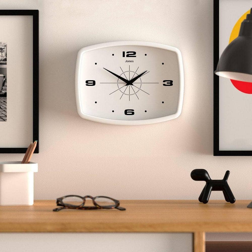 10 in. W Rectangular Retro White Analog Plastic Wall Clock HP10926