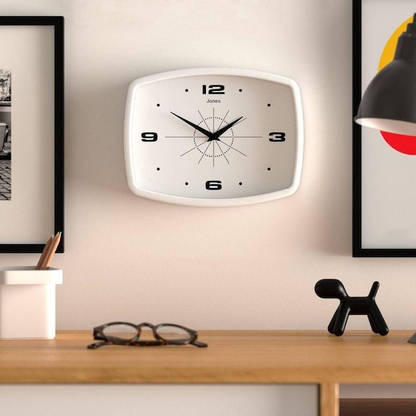 10 in. W Rectangular Retro White Analog Plastic Wall Clock HP10926