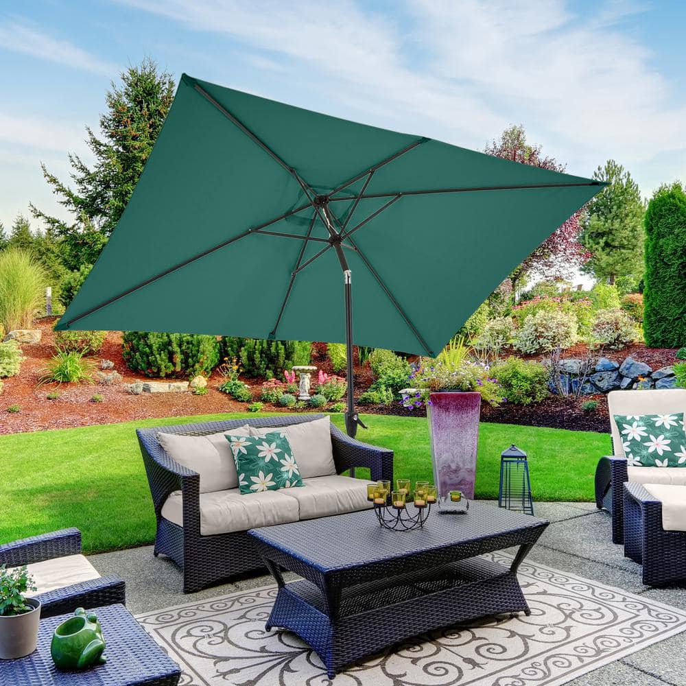Hunter Green 10' Rectangular Steel Market Patio Umbrella