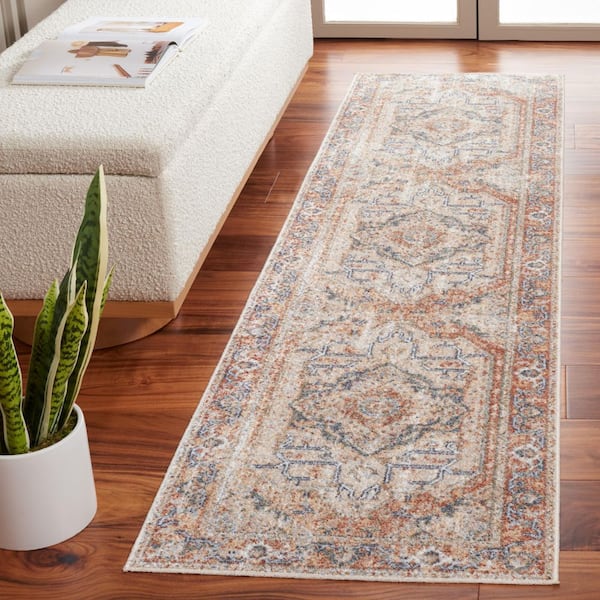 Baltimore 2 ft. x 8 ft. Beige/Rust Machine Washable Medallion Distressed Runner Rug
