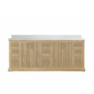 Alys Teak 84 in. W x 22 in. D x 36 in. H Double Sink Bath Vanity in Whitewashed with 2 in. Empira Quartz Top