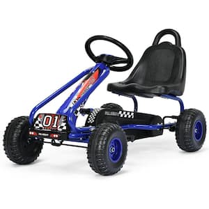 Kids Pedal Go Kart 4 Wheel Ride On Toys with Adjustable Seat and Handbrake Blue