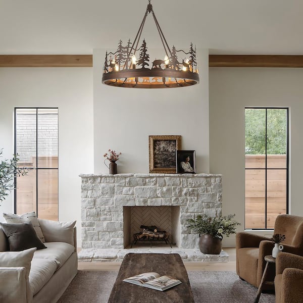 8-Light Oil Rubbed Bronze Ambient Rustic Chandelier Wagon Wheel Farmhouse Chandelier for Dining Living Room Foyer