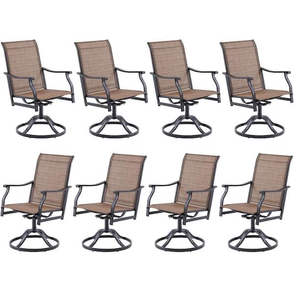 Swivel Outdoor Patio Dining Chairs Set of 8, Textilene 360° Swivel All Weather Patio Chairs Brown