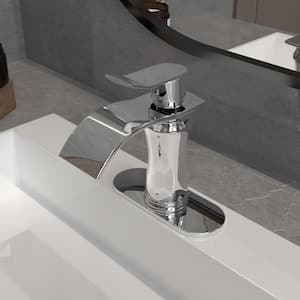 Waterfall Single Hole Single-Handle Low-Arc Bathroom Faucet With Pop Up Drain With Overflow In Polished Chrome