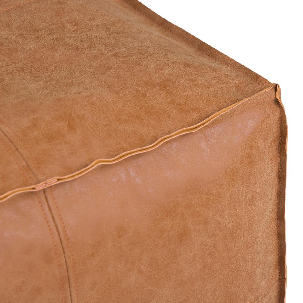 Brody Distressed Brown Faux Leather Square Pouf