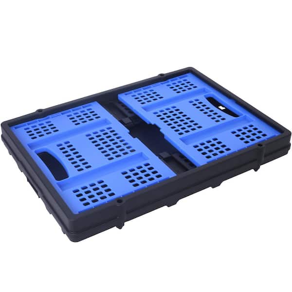 2-Tier Collapsible Utility Cart With Foot Brake - Foldable Shopping Cart With Basket, Blue