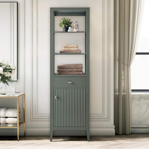 21 in. W x 17 in. D x 72 in. H Linear Vintage Green Freestanding Linen Cabinet for Bathroom and Living Room