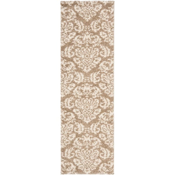 SAFAVIEH Florida Shag Beige/Cream 2 ft. x 9 ft. Floral Runner Rug