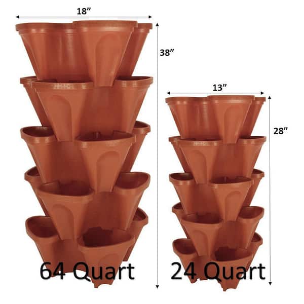 Mr. Stacky 12 in. x 5.5 in. Terracotta Plastic Vertical Stackable Planter  (5-Pack) P-325-13-TC-5 - The Home Depot
