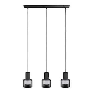 Molineros 28 in. W x 8.2 in. H 3-Light Black Kitchen Island Pendant with White Interior and Clear Outer Glass Shade