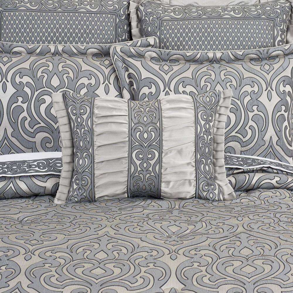 Pewter Satin Rectangular Throw Pillow with Frills