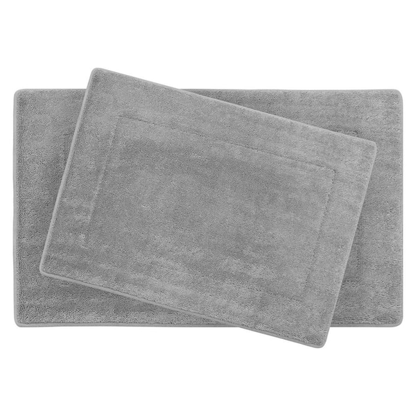 Unbranded Terry Light Gray 20 in. x 32 in Microfiber Memory Foam. 2-Piece Set Bath Mat Set