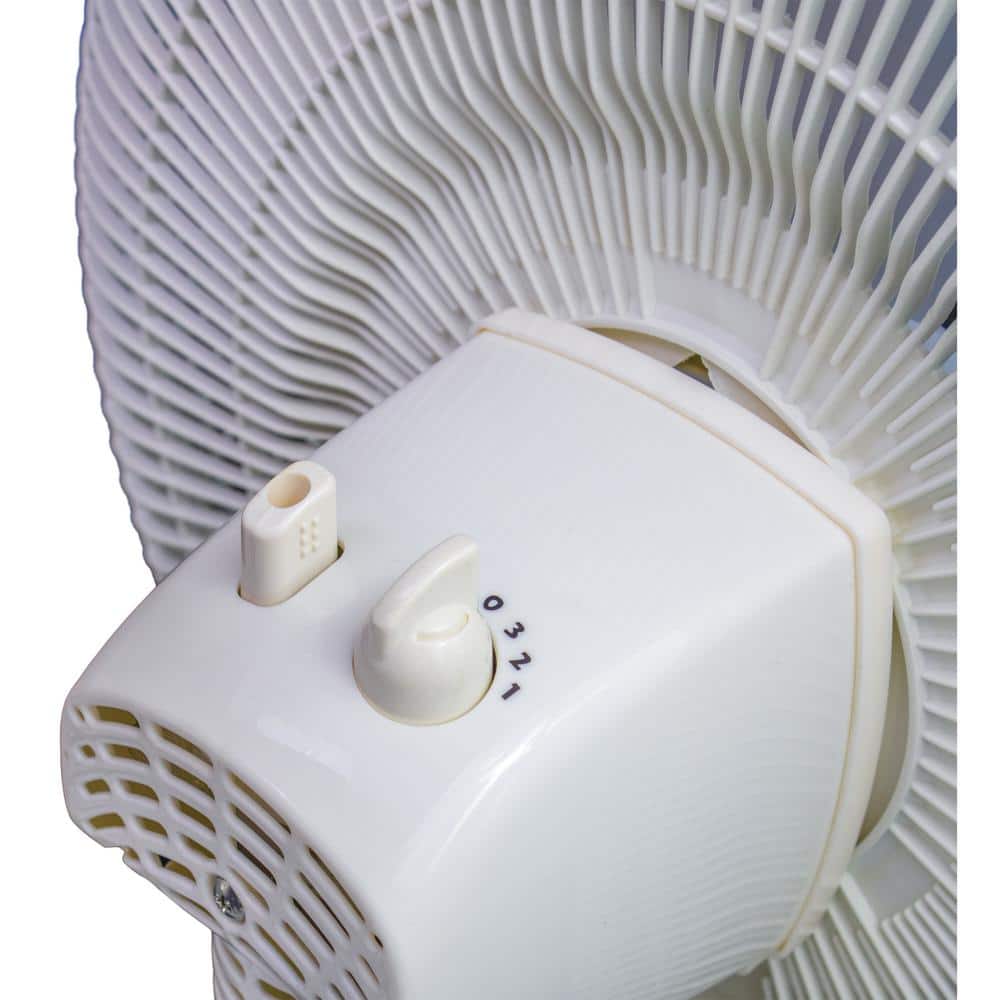 18-Inch White Adjustable Oscillating Pedestal Fan with Three Speeds