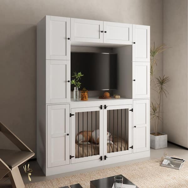 FUFU&GAGA Large Dog Crate Storage Cabinet, Indoor Wooden Heavy-Duty Dog Cage Pet Kennels with 7-Shelves, White