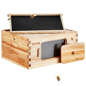 Bee Hive Deep Box Starter Kit, 100% Beeswax Coated Natural Cedar Wood Langstroth Beehive Kit with 10 Frames