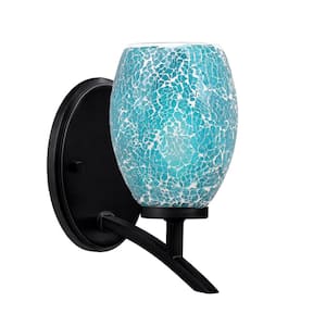 Siena 5 in. 1-Light Matte Black Sconce with 5 in. Turquoise Fusion Glass Shade No Bulb Included