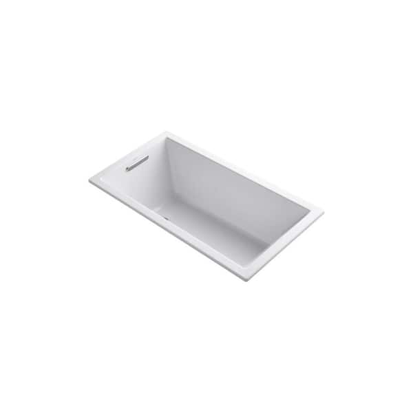 KOHLER Underscore 60 in. x 32 in. Rectangular Soaking Bathtub with Reversible Drain in White, VibrAcoustic Bask