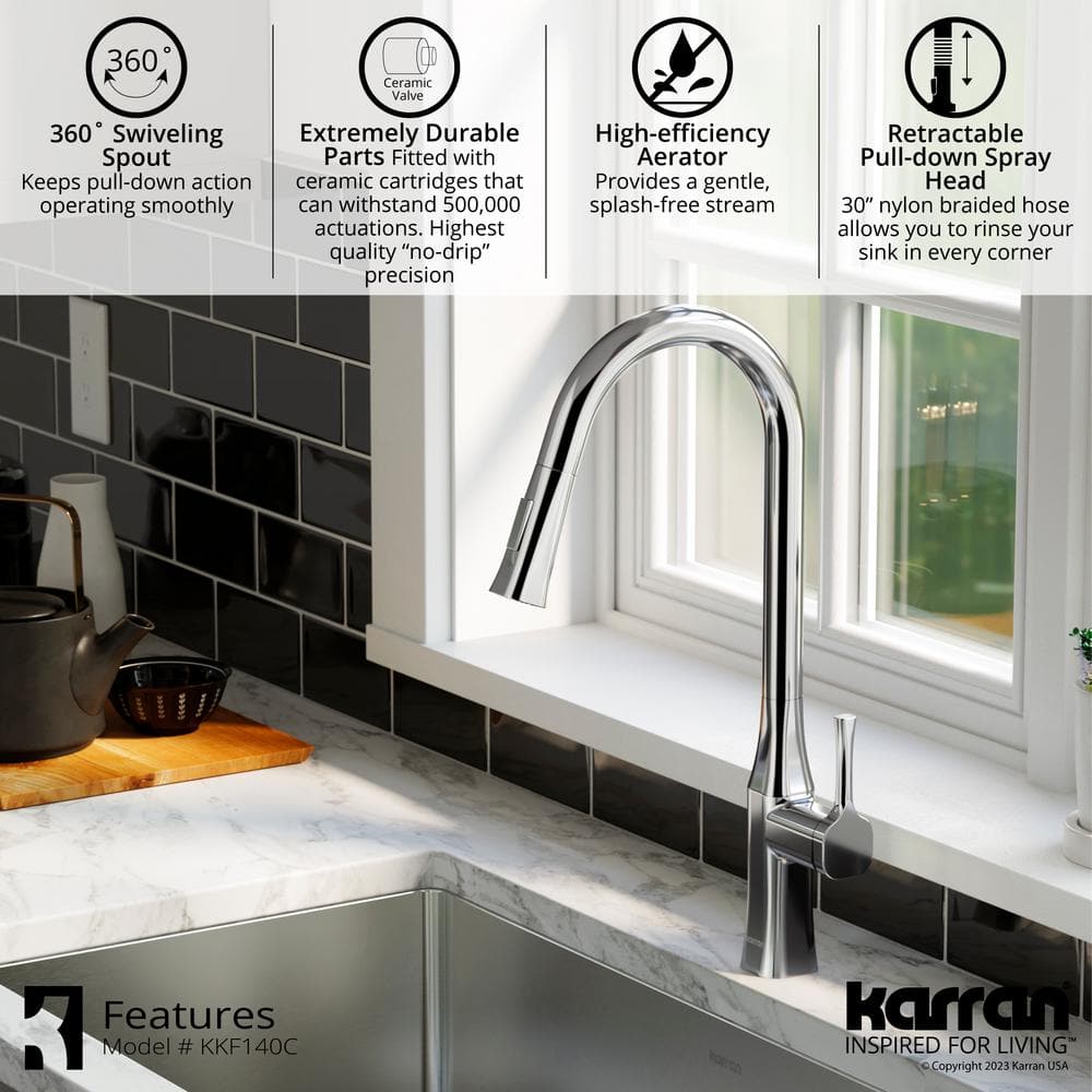 Chrome Single Handle Pull-Down Sprayer Kitchen Faucet