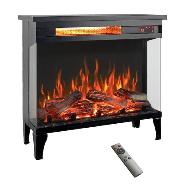 Tidoin 24 in. W Freestanding Infrared Electric Fireplace in Black with Remote Control