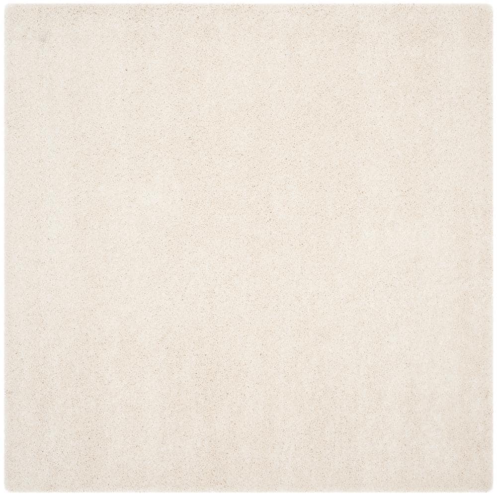 Ivory Square Shag Rug with Wool and Synthetic Fibers