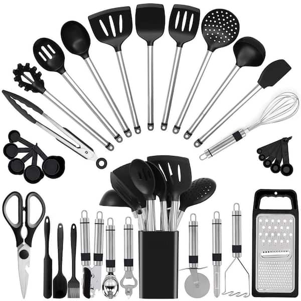 33-Piece Silicone Kitchen Utensil Set, Silicone Stainless Steel Cooking Gadgets, Spoons & Spatulas for Nonstick Cookware