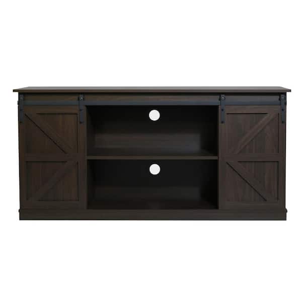 Uixe 58 in. Dark Walnut Rectangular TV Stand Entertainment Center Fits TV's up to 60 in. with Sliding Barn Door